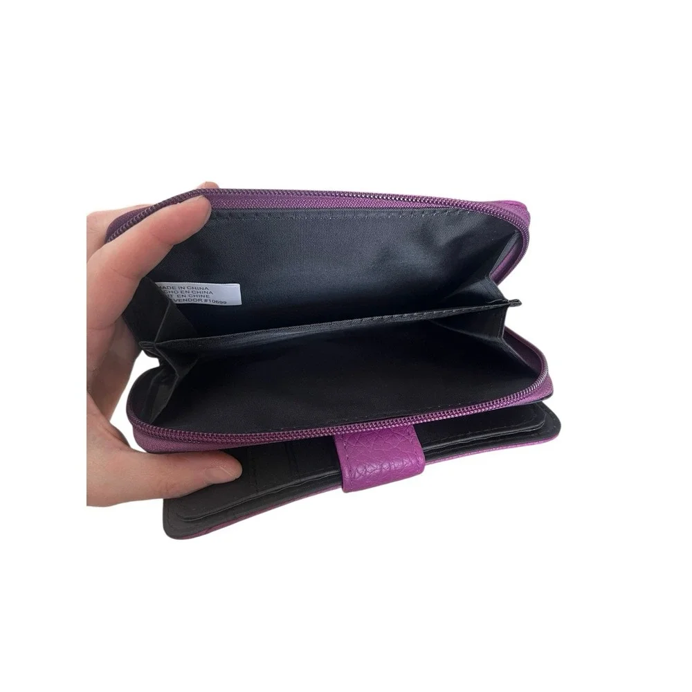 Mundi All In One Magenta Clutch Safe Keeper Zipper Photos Card Slots Wrist Strap